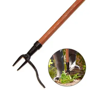 Factory Top Seller Long Bamboo Handle 4-Claw Steel Head Design Weed Removing Tool Stand Up Weed Puller