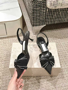 Sandalias de Tacón de Aguja con Lazo y Diseño de Ojo de Gato de la Marca JimmysChoos, de Cuero Genuino, con Cristales Importados, de Venta Caliente - Product Image 5
