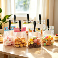Sac à collation auto-scellant en PP, pochette cadeau transparente avec poignée, sac transparent pour biscuits, bonbons et emballages de gâteaux