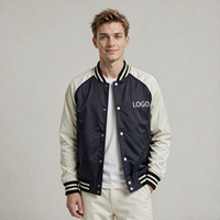 Veste en polyester à blocs de couleur pour homme avec logo personnalisé, manches raglan, col et poignets côtelés rayés, style vintage, veste bomber de baseball