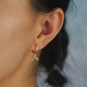 Cute Lovely Girl Fashion Jewelry Minimal Colorful Cz <strong>Small</strong> rainbow Charm <strong>Dangle</strong> <strong>Earring</strong> - Product Image 2
