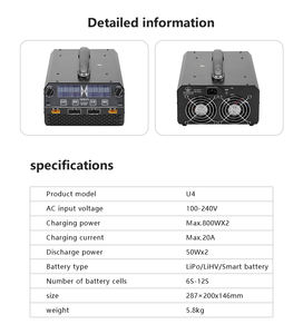 Cargador/Descargador Inteligente de Doble Canal EV-PEAK U4 1600W 20A para Baterías LiPo/LiHv 6S-12S de Drones RC - Product Image 2