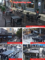 Ensemble de table et chaises de salle à manger d'extérieur moderne en métal et bois pour patio, café, balcon, jardin, terrasse, loisirs en plein air