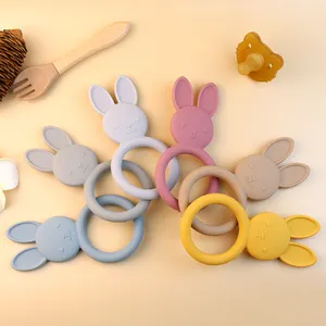 Hot Sell Cute Animal Baby Bunny Dog Teether Ring Silicone Soft Baby Toys Cartoon Teether For Baby Teething
