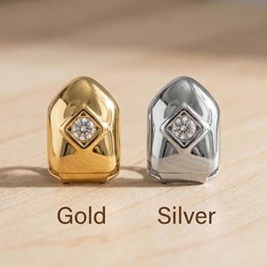 Grillz de luxe AIJIER pour un seul dentier, motif vampire, zircone cubique, plaqué <span class=keywords><strong>or</strong></span> 14K, style <span class=keywords><strong>rappeur</strong></span>, entièrement serti de pierres - Product Image 3