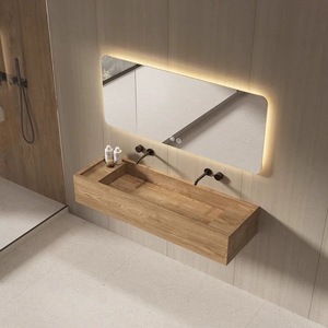 Hiện đại giá bán buôn trang trí nội thất Tùy chỉnh hình dạng gỗ thiêu kết đá hình chữ nhật phòng tắm rửa lưu vực với Led Gương - Product Image 3