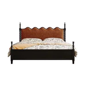 Lit en bois massif de style rétro américain, style campagnard français, lit double rembourré, mobilier de chambre à coucher moderne minimaliste vintage - Product Image 3