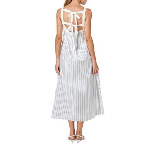 Vestido Midi Casual de Verano con Tirantes, Rayas y Busto Fruncido, de Algodón y Lino, Corte A - Product Image 3