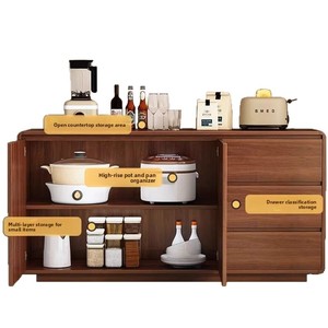 Wall-Mounted Integrated Kitchen & Living Room Sideboard Solid Wood Chinese Style Ultra-Thin Storage <b>Cabinet</b> <b>Walnut</b> Color - Product Image 2