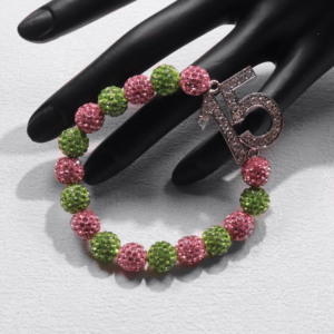 Pulsera de la Amistad con Cuentas <span class=keywords><strong>Swarovski</strong></span> Rosa y Verde de la Asociación de Hermanas, Cadena Elástica de Aleación con Perlas y Diamantes con Número 0-100 - Product Image 4