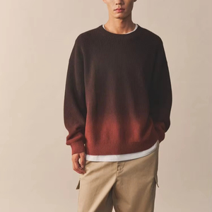 <strong>Red</strong> <strong>Black</strong> Ombre Dip Dye Crew Neck Sweater Men Grunge Style Gradient Knit Pullover Streetwear <strong>Jumper</strong> - Product Image 1