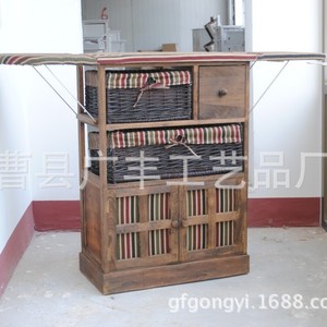 Armario de ropa con cajones y puertas, estilo rústico, mueble de almacenamiento de madera y ratán, tipo rectangular. - Product Image 4