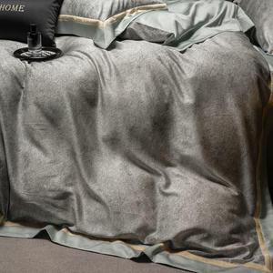 Copripiumino Moderno Estivo Fresco in Lyocell e Cotone, Tessuto per la Casa, Grigio con Stampa Digitale Geometrica, Misura <span class=keywords><strong>Queen</strong></span> King, Piatto e con Angoli - Product Image 4