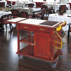 Chariot de cuisine en bois pour restaurant, hôtel, équipement de service, 3 tiroirs, chariot chauffant, cuisinière à induction pour service de traiteur - Product Image 2