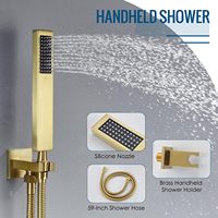 Robinetterie de douche encastrée murale, système de douche à effet pluie doré, ensemble de robinetterie de bain et de douche, robinetterie en laiton carrée moderne en céramique