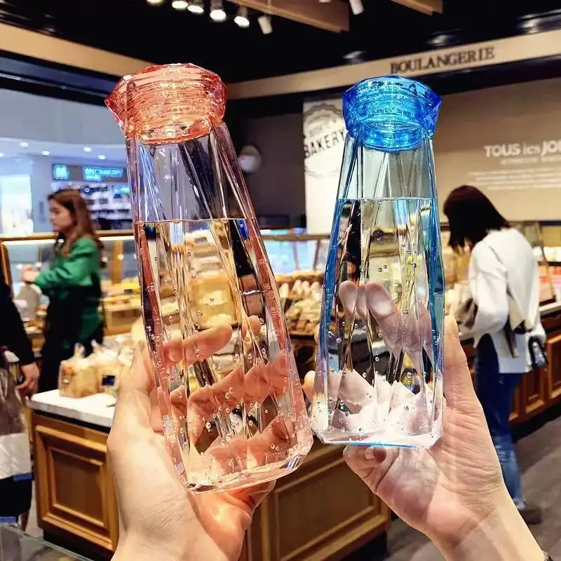 Transparent Crystal Diamond Cup Drinking Glasses couple Bottles Colorful Glass Frosted sports Water Bottle Handy Cup