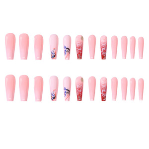 Oferta Especial: Uñas Postizas de Cobertura Completa con Diseño de Camelia Larga en Forma de Ataúd - Product Image 3