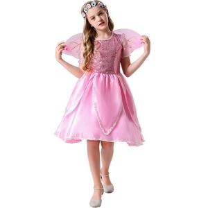 Disfraz de hada rosa para niñas con alas, vestido de satén con corte en A para fiesta de cosplay de Halloween - Product Image 4