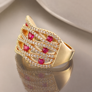 Bijoux Fantaisie Tendance Zircon 1 Gramme Alliage Plaqué Or 18K Grappe Ronde Dernier Nouveau Modèle Bagues de Mariage Designs Vente en Gros - Product Image 5
