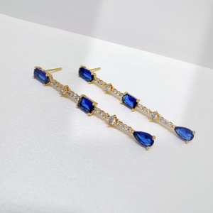wholesale plata 925 sterling silver colorful rhombus long <b>earring</b> party 18k gold plated drop shape <b>fine</b> <b>stud</b> <b>earrings</b> for girls - Product Image 1
