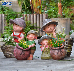 SMC Creative Cartoon Character Resin Sculpture Flowerpot Children's Indoor/Outdoor Decor Non-Toxic Durable Weather Resistant