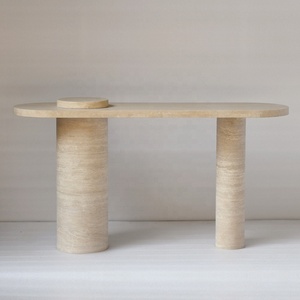 Table <span class=keywords><strong>console</strong></span> de luxe personnalisée en travertin beige minimaliste style italien salon moderne longue <span class=keywords><strong>console</strong></span> en pierre naturelle pour les couloirs - Product Image 2