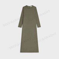 Élégante Abaya Musulmane Vert Olive Personnalisée, Ensemble 2 Pièces Premium Mat Kimono Ouvert Anti-Plis, Tenue Pudique pour le Quotidien et l'Aïd