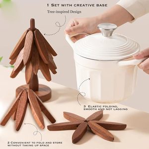 Wooden <strong>Trivets</strong> for Hot Dishes Tree Shape <strong>Trivet</strong> Set 3 Wooden <strong>Trivets</strong>+1 <strong>Stand</strong> for Hot Dishes Natural Foldable Pot Holders - Product Image 3