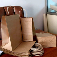 Logo personnalisé biodégradable bon marché restaurant à emporter emballage alimentaire sacs en papier kraft grand petit emballage sac en papier avec poignées