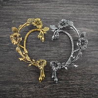 Anting Jepit Kun Hong Vintage Alloy Desain Bunga Mekar Warna Emas Unisex Pesta Batu Alam Produk Baru Lintas Negara Laris Manis