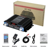 Amplificateur audio de voiture mini 12V BT-998, haute puissance, 4 canaux, affichage numérique USB/FM, système audio domestique et automobile, récepteur et amplificateur