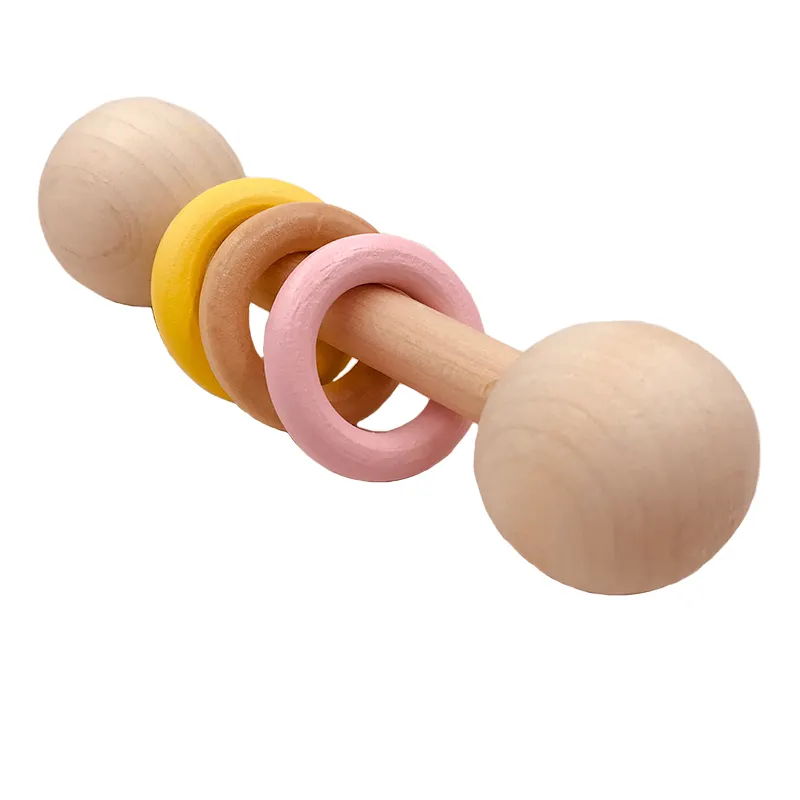 עץ Teether רעשן מונטסורי פעילות חדר כושר צעצועי עם שלוש טבעת בקיעת שיניים צעצועי תינוק סיעוד אביזרי ללעוס צעצועי מתנות