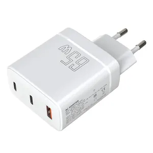 Pengisi daya Super cepat 65W Gan, pengisi daya 3 port 2C1A PD 3.0 USB C adaptor tipe C pengisi daya dinding untuk ponsel Laptop Tablet