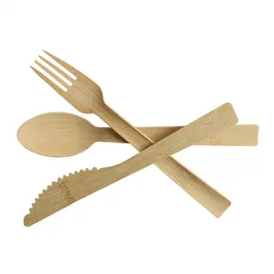 Wholesale eco friendly travel bamboo fiber cutlery set disposable wooden spoons forks and knife