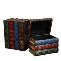 Caja de Joyería de Madera Personalizada con Diseño de Libro Simulado, Adorno Decorativo de Oficina Estilo Retro Europeo