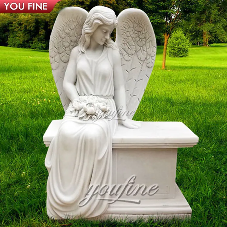 美しい白い大理石の天使の墓石記念ベンチ墓石