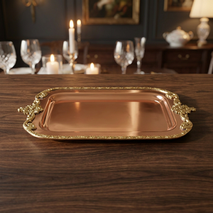 Plateau en cuivre massif avec embellissements en laiton - Product Image 3