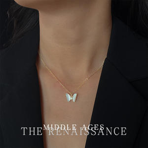 Collier vintage plaqué or véritable 18 carats, chaîne de clavicule papillon <span class=keywords><strong>en</strong></span> coquillage médiéval, accessoire rétro haut de gamme tendance - Product Image 2