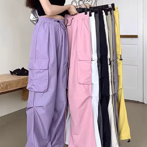 Women's White Cotton Jazz Dance <strong>Pants</strong> American Style Casual Hip-Hop Overalls Drawstring Closure for Summer Sports Activities - Product Image 1