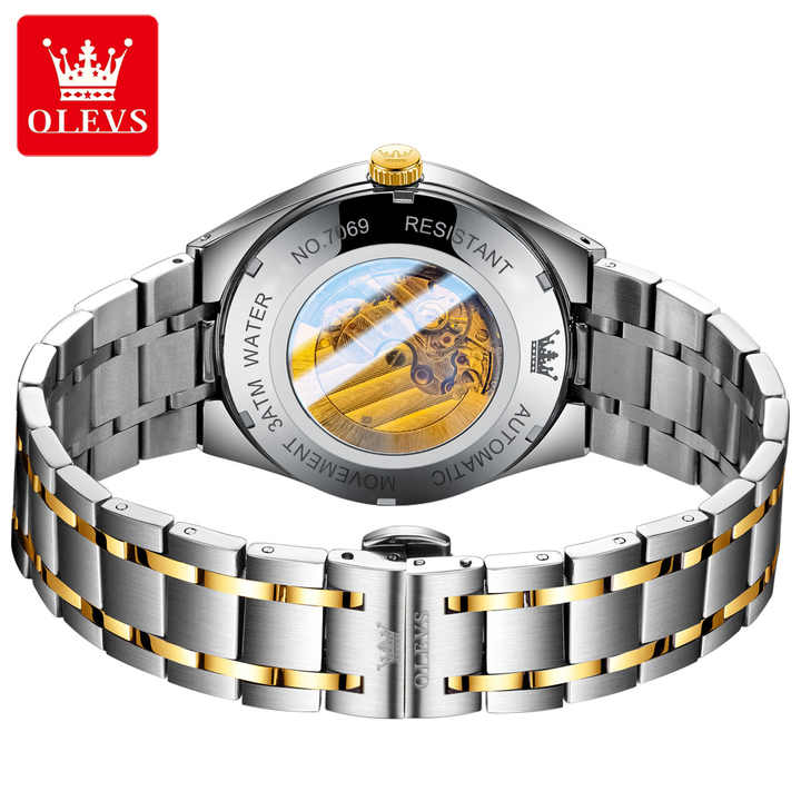 OLEVS 7069 nouveauté montre mécanique pour homme de marque authentique bracelet en acier inoxydable lumineux Phase de lune design de montre d'affaires