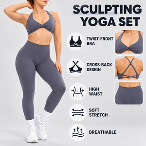 Conjunto de Yoga para <span class=keywords><strong>Mujer</strong></span> de <span class=keywords><strong>Outlet</strong></span> de Fábrica: Sujetador Deportivo con Diseño Cruzado en la Espalda y Leggings de Cintura Alta, Suaves, Elásticos, Transpirables y de Secado Rápido - Product Image 1
