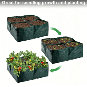 Sac de culture carré réutilisable en PE tissé avec 4 compartiments et poignées, capacité 90L, pour la culture de légumes et de fleurs - Product Image 5