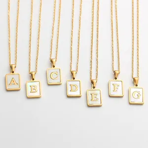 2022 Fashion Tarnish Free Shell Square Letter Necklace Stainless Steel 18K Gold Plated Initial Pendant Necklace