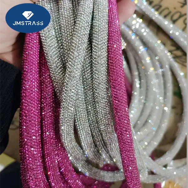 Hot Selling Manufacturers High Quality 6 mm Crystal Rhinestone Cotton Rope Tube Cord rhinestone dress straps