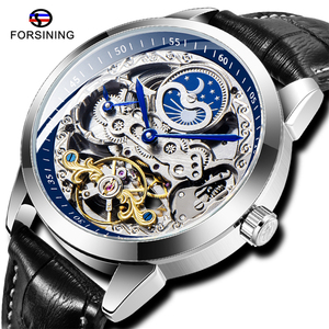 New Forsining For55 Moon Phase <strong>Skeleton</strong> Dial Mechanical <strong>Men</strong> <strong>Watch</strong> <strong>Automatic</strong> Self-Wind Leather Strap Sport Wristwatch - Product Image 1