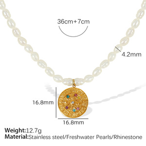 Collier Bingxin élégant de style français, plaqué or véritable 18 carats, avec pendentif boussole zodiacale et perles naturelles d'eau douce, idéal comme cadeau - Product Image 5