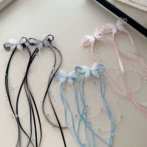 Pince à cheveux avec nœud en ruban et pompon perlé - Product Image 4