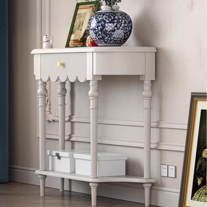 Mesa Consola Blanca Crema Estilo Provincial Francés con Cajón Festoneado <span class=keywords><strong>y</strong></span> Patas Talladas, Aparador para Entrada, Hecho a Medida en Fábrica - Product Image 3