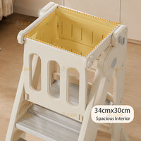 Torre de aprendizaje plegable para niños con barandilla, taburete de cocina para niños pequeños con pizarra de dibujo, venta al por mayor de fábrica OEM ODM