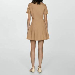 Robes décontractées pour femmes de haute qualité, à col à revers, manches courtes, couleur unie, 100% coton, style chemise boutonnée - Product Image 3